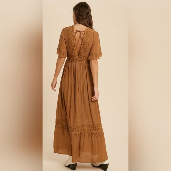 Camel Wishlist Boho Crochet Detail Flowy Maxi Dress - Picture 9 of 11